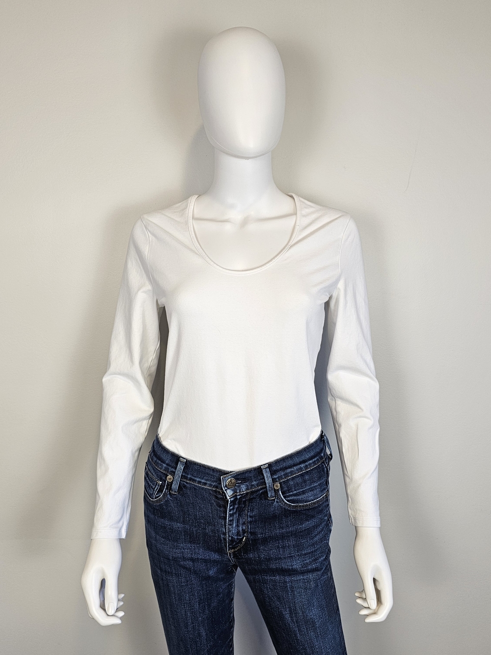 Abercrombie & Fitch White Long Sleeve Scoop Neck Bodysuit Sz L